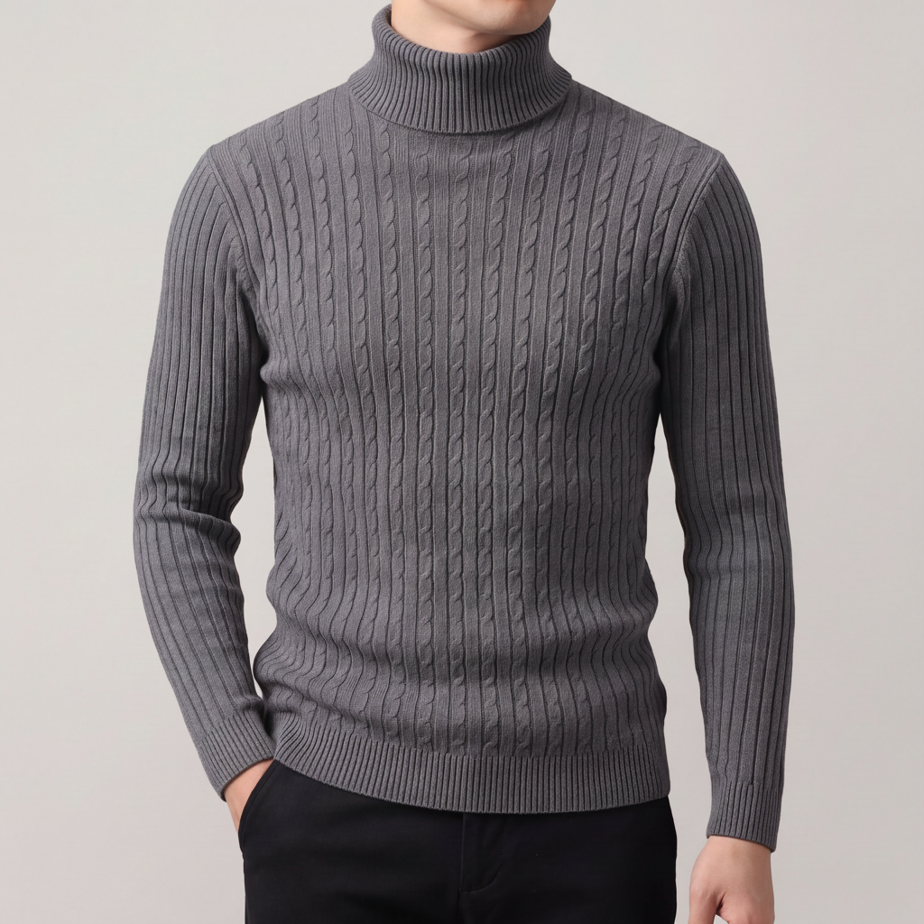 Rollkragenpullover mit Zopfmuster
